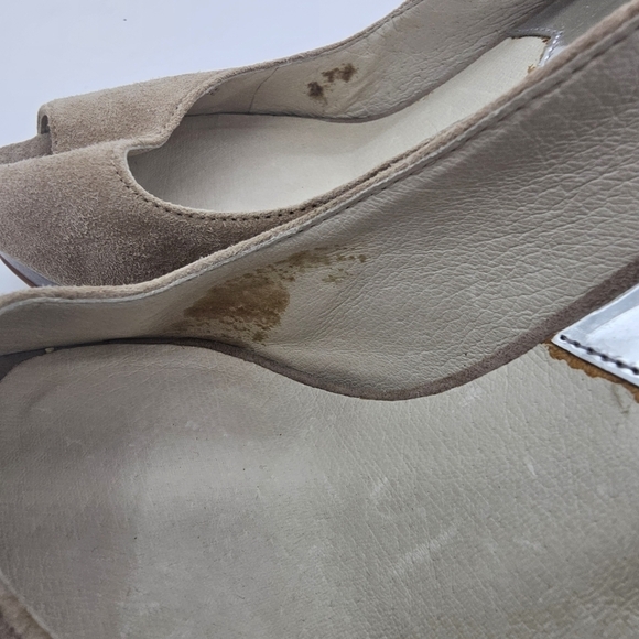 Michael Kors taupe Suede Peep Toe Slingback Stiletto Platform Heels Size 8.5M - Picture 13 of 13